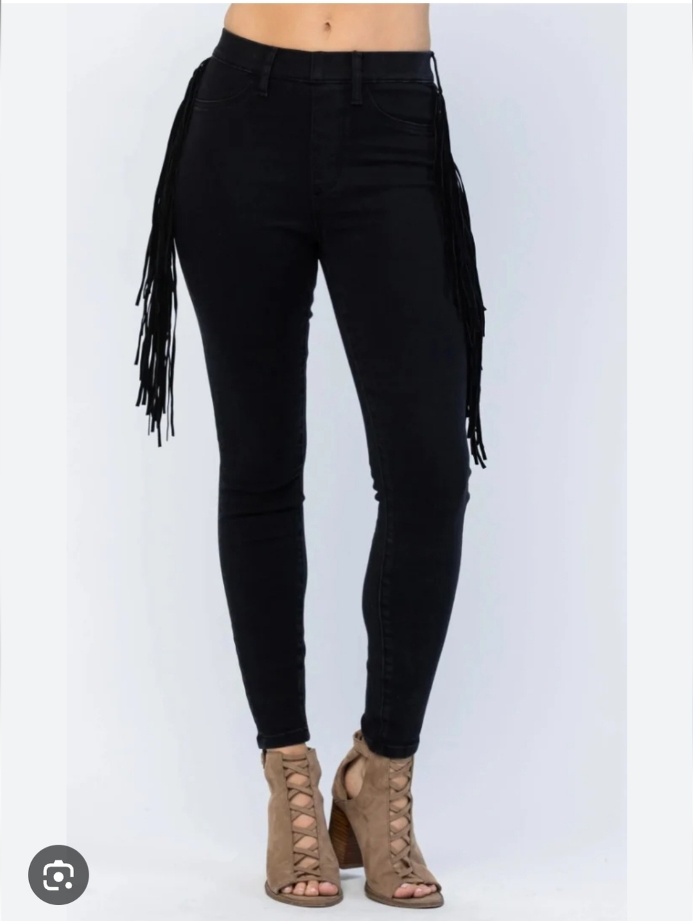 Judy Blue Black Skinny Jeans with Side Fringe
